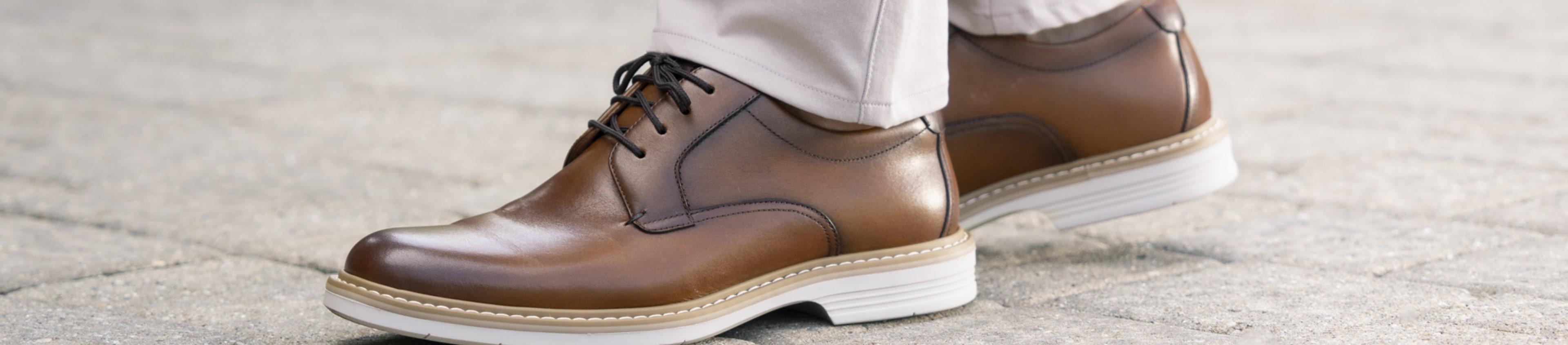 Image features the Florsheim Norwalk Plain Toe Oxford in cognac.