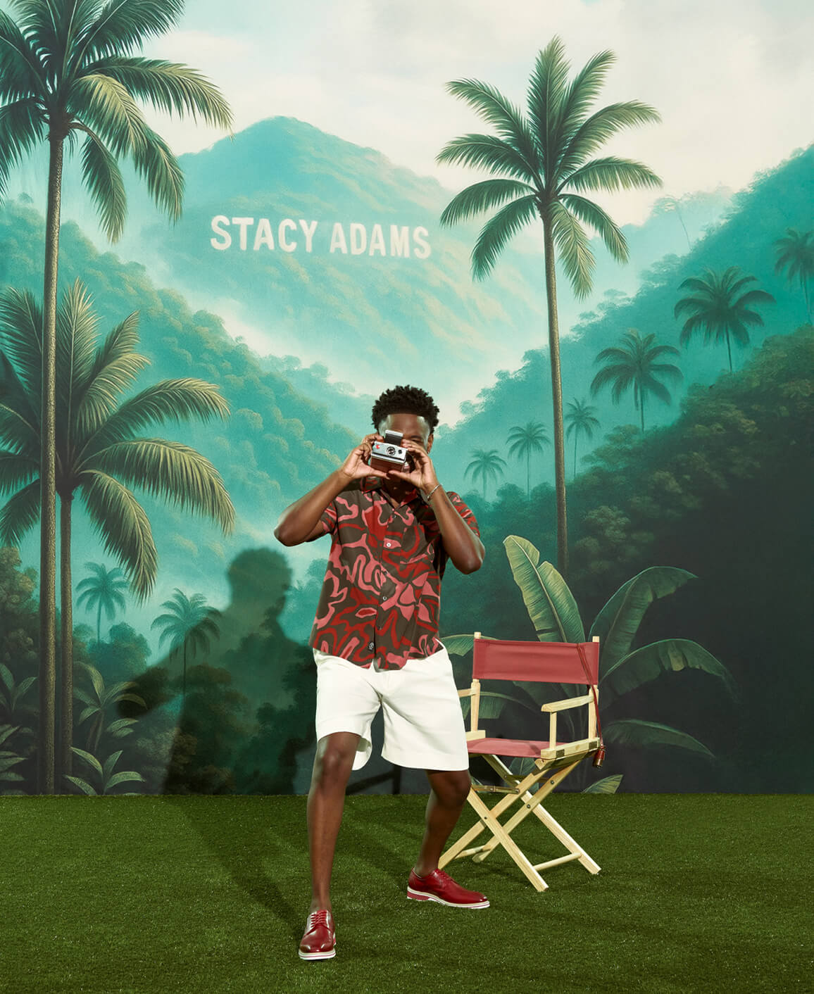 Image features a man in front of a Stacy Adams backdrop wearing the Barringer in red.